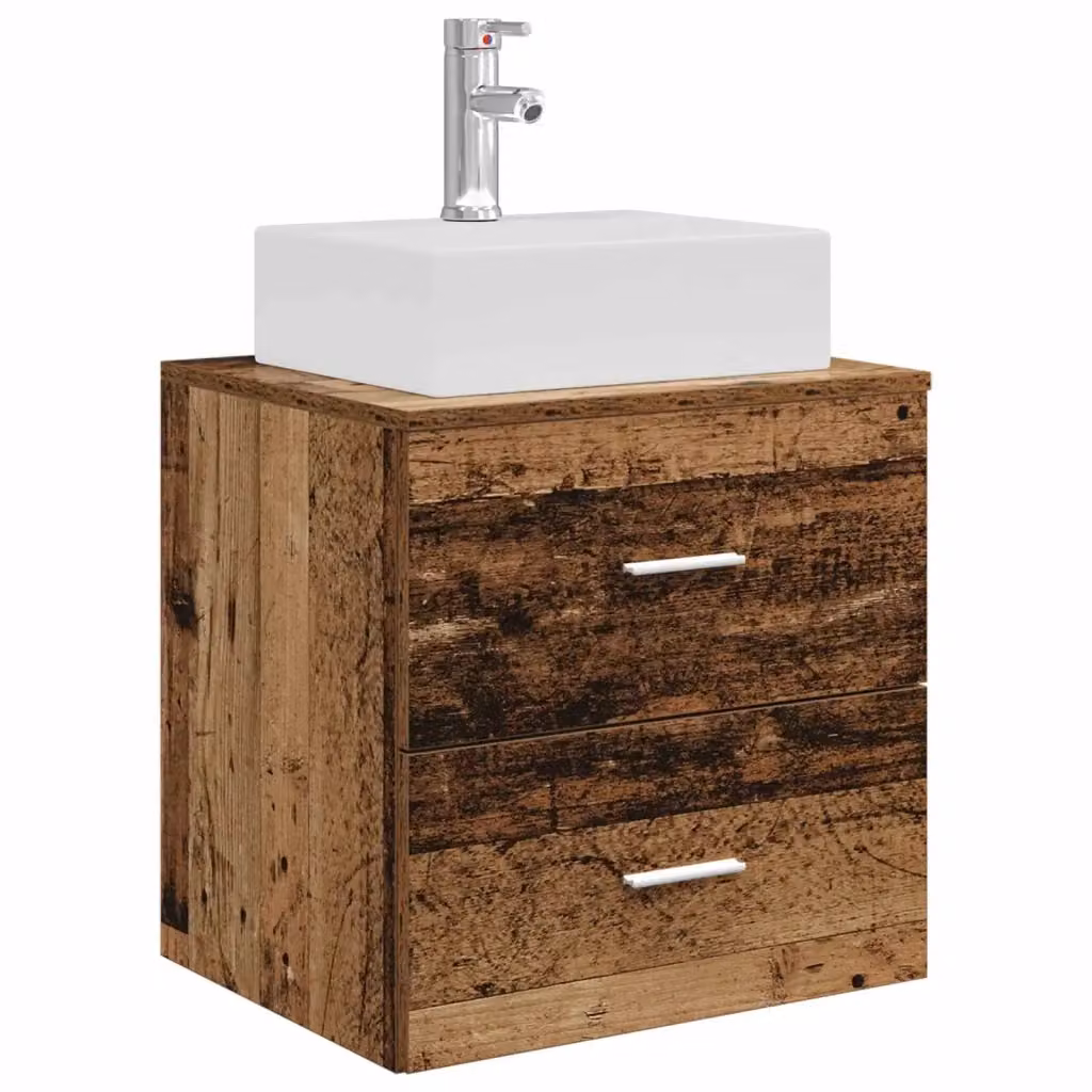 Mobile Lavabo da Parete vidaXL in Legno Marrone Antico con Cassetti e Ante L/P/H: 49,5 x 41 x 62,5 cm – 2