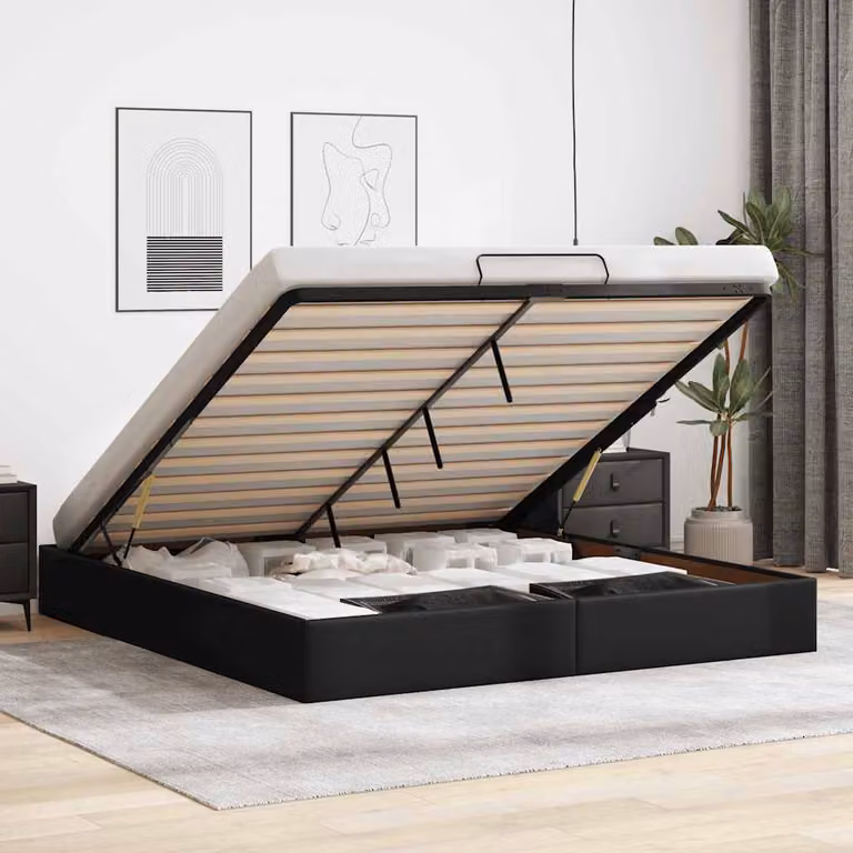 Struttura Letto con Contenitore a Sollevamento vidaXL in Similpelle Nera L/P/H: 200 x 200 x 23,5 cm