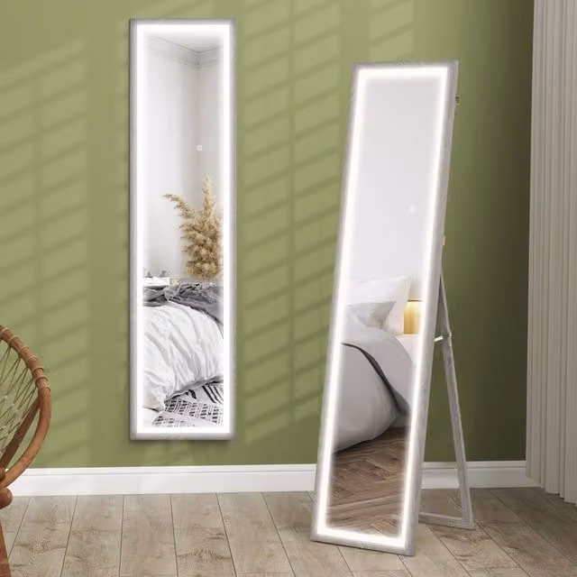 Specchio da terra a figura intera XYLO con LED a 3 colori, regolabile e touch, Grigio, L 40 cm x H 160 cm