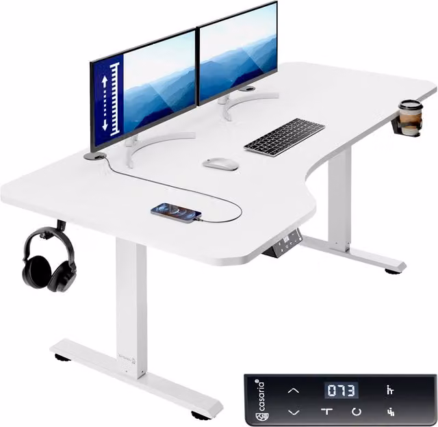 Scrivania regolabile in altezza Casaria bianca con motore elettrico per home office L: 160 cm, P: 75 cm, H: 73-118 cm – 1