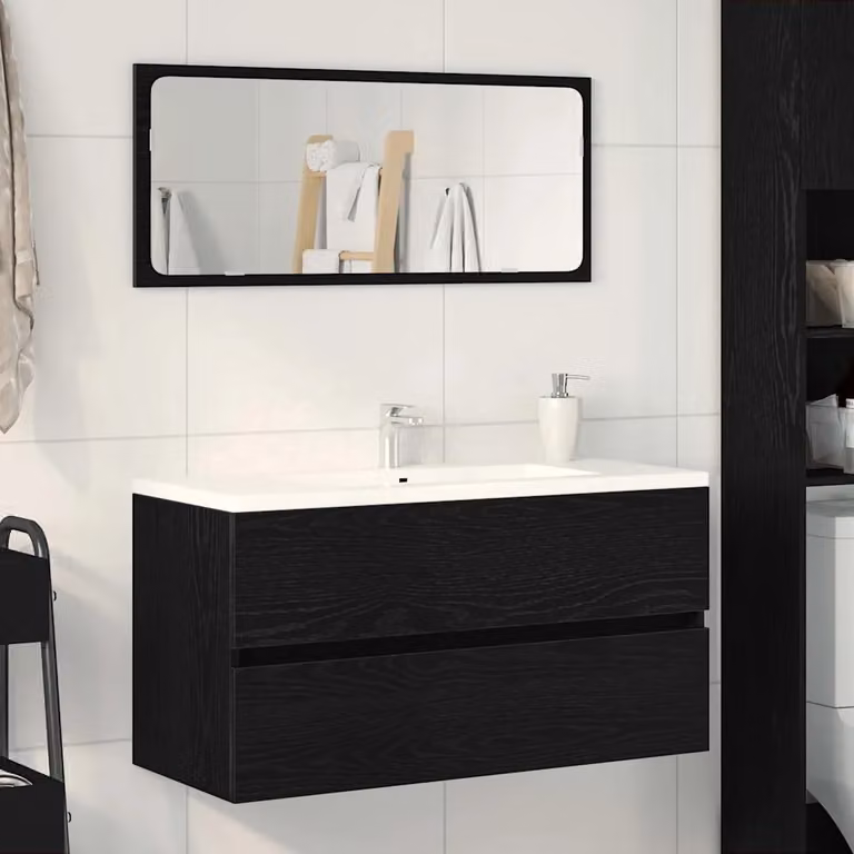 Mobile da bagno vidaXL in legno e metallo, Rovere Nero, L 90 x P 38,5 x H 45 cm