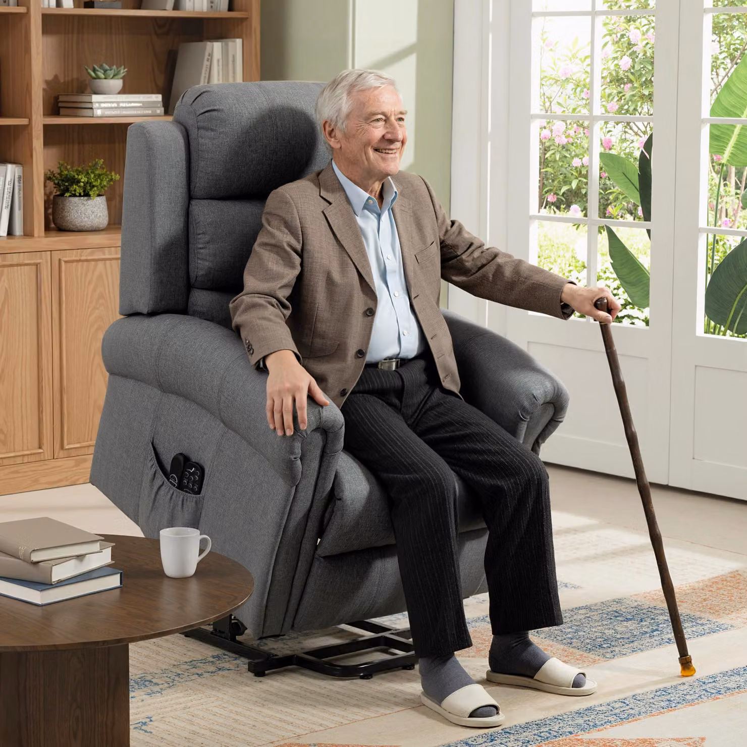 Poltrona relax massaggiante HOMCOM con funzione alzata e inclinabile, effetto lino, Grigio – 2
