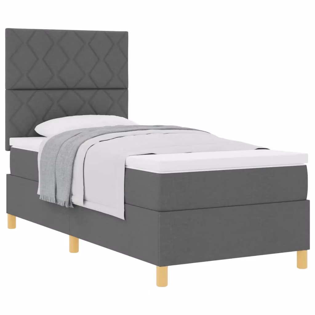 Letto a molle con testiera vidaXL in tessuto grigio con struttura in legno, L/P: 90 x 190 cm – 2