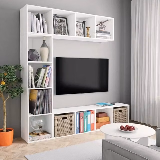 Set Mobili Libreria-Porta TV 3 pz Bianco 180x30x180 cm