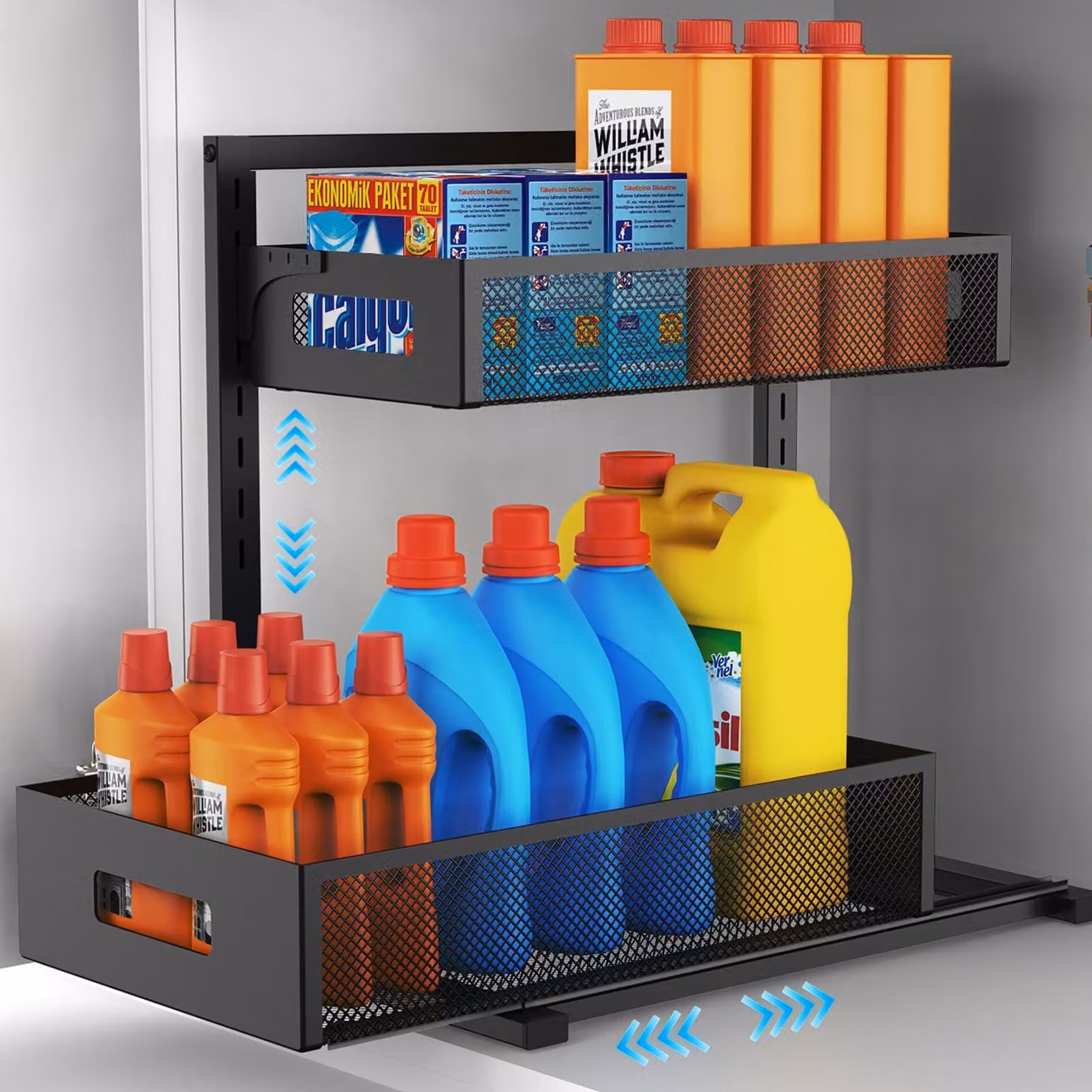 Organizzatore estraibile per lavandino, regolabile in altezza, con 2 ripiani, cassetti, organizzatore per la cucina