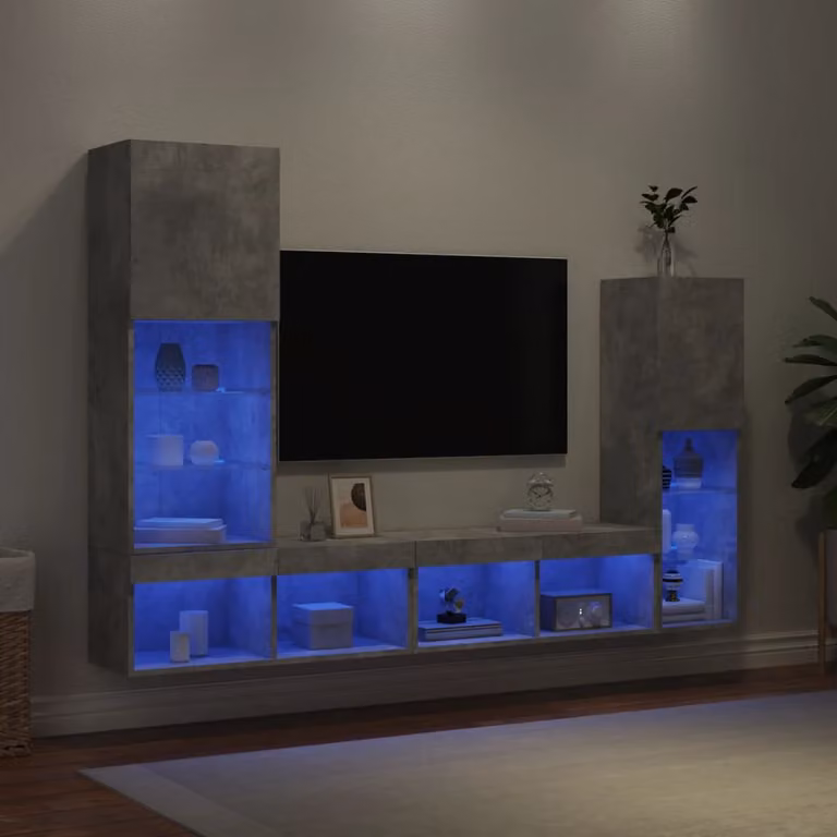 Mobile TV da parete vidaXL moderno in legno e MDF grigio con illuminazione LED integrata L: 102 cm, P: 40,5 cm, H: 30 cm