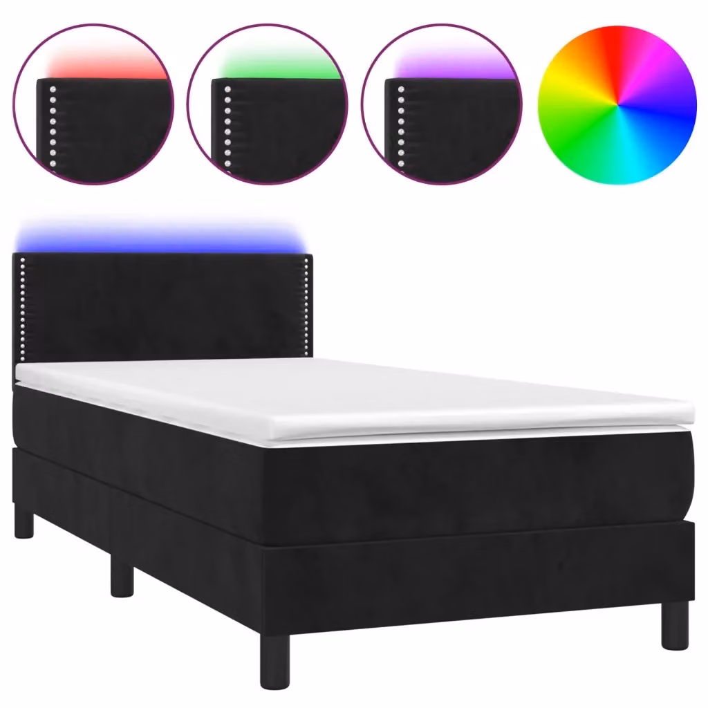 Letto Ibrido vidaXL con Materasso e Illuminazione LED, Rivestimento in Velluto Nero, L/P: 100 x 200 cm – 2