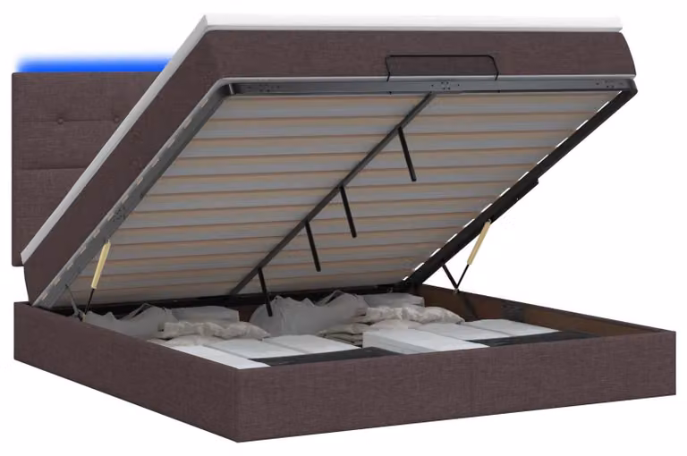 vidaXL Letto contenitore con materasso e luci LED, marrone scuro, 140 x 190 cm