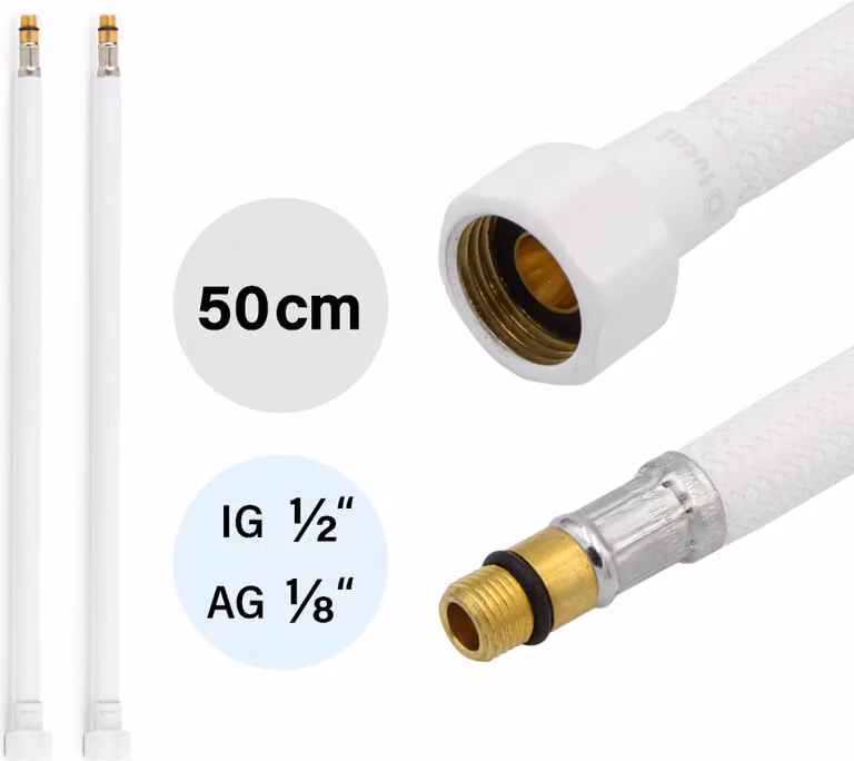 2x tubo flessibile DN8 IG 1/2"-M10x1 500mm bianco e bianco opaco