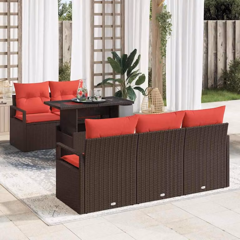 Maison Exclusive - Set da giardino composto da 6 pezzi, divano in rattan sintetico marrone