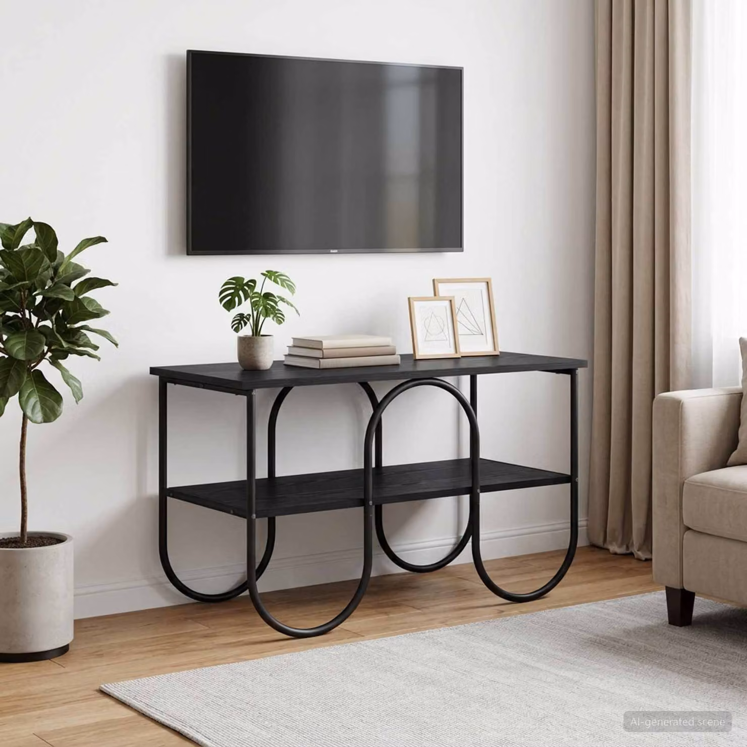 Supporto TV vidaXL in stile industriale con legno e metallo, Nero, L 80 cm x P 40 cm x H 50 cm