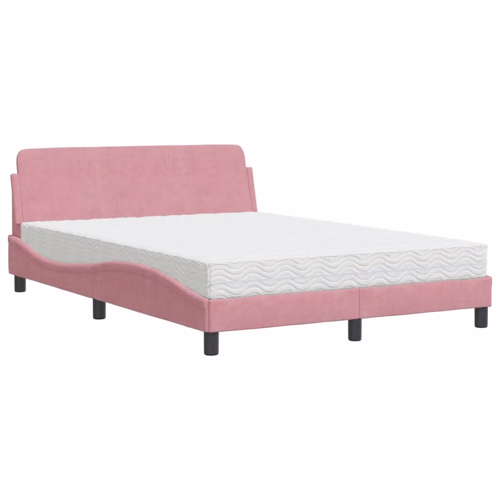 Letto con Materasso Dover Rosa 140x200 cm in Velluto