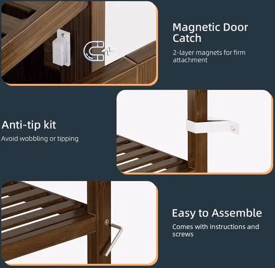Armadio per il bagno in bambù stretto risparmio spazio 4 ripiani aperti - porta semplice legno di noce