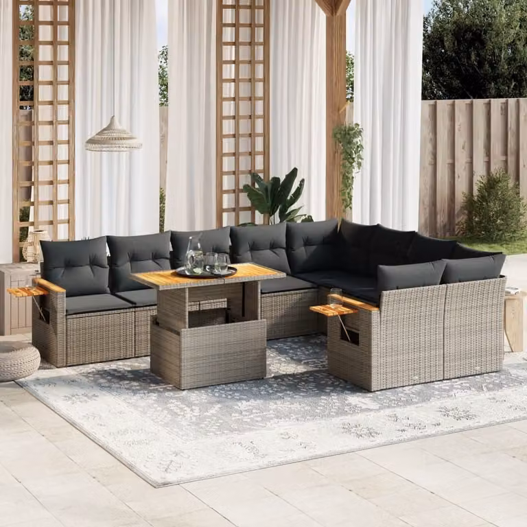 Maison Exclusive - Set Divano da Giardino 10 pz con Cuscini Grigio in Polyrattan