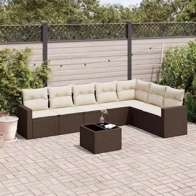 Set Divani da Giardino 8 pz con Cuscini Marrone in Polyrattan 3219053