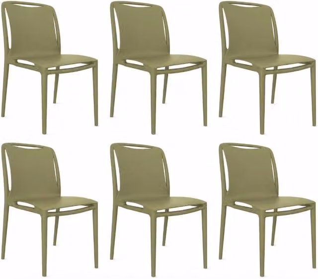 Velair Set 6 Sedie Polipropilene 51 x 52 x 81 cm Impilabili Verde Oliva