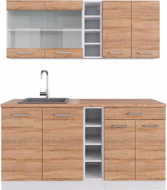 Cucina completa R-Line Sonoma/Bianco 160 cm, PL Rovere Vicco