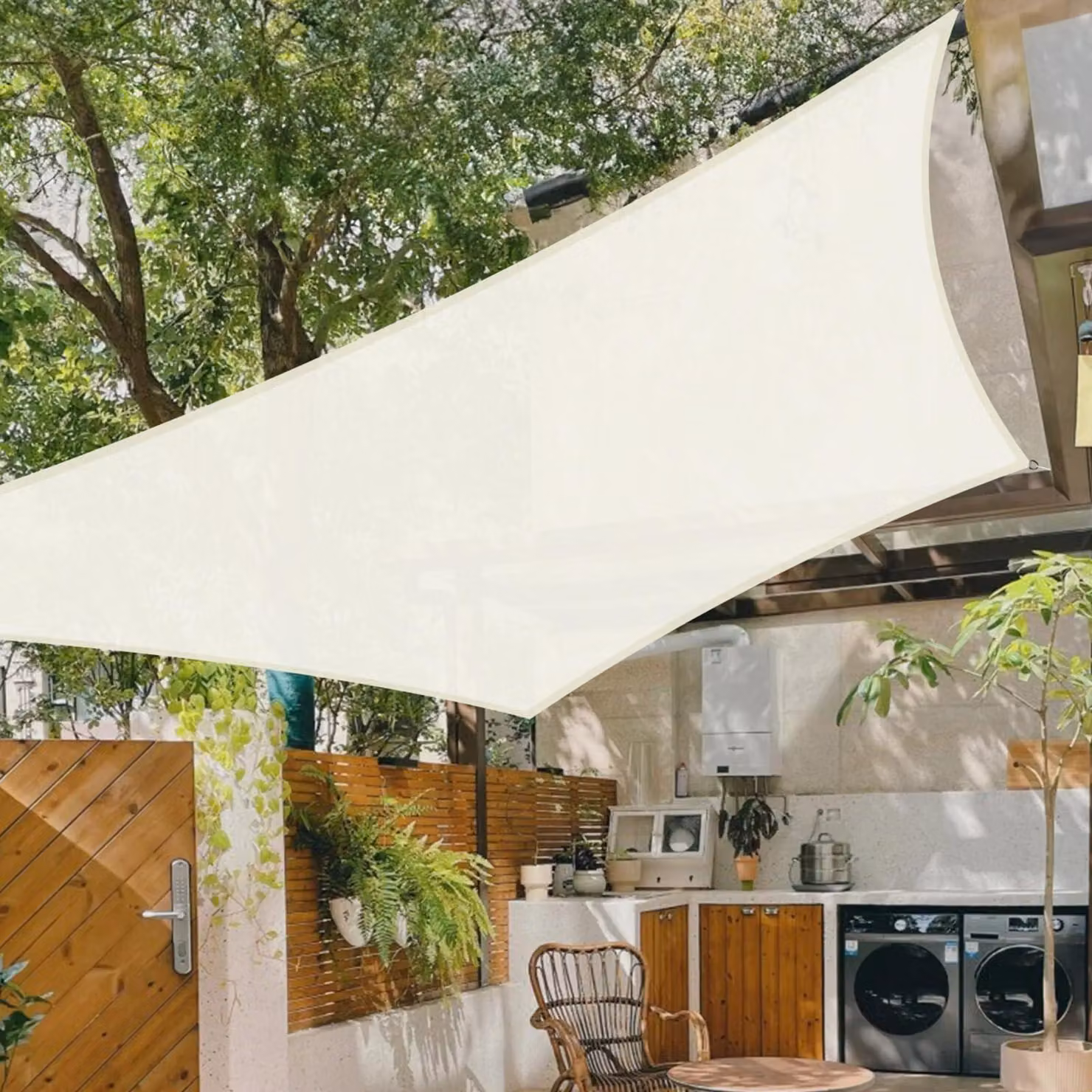 Telo ombreggiante impermeabile, forma quadrata, dimensioni 2x2 metri, colore crema
