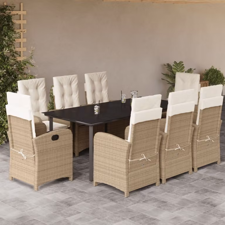 Maison Exclusive - Set da pranzo da giardino 9 pezzi con cuscini in polyrattan beige