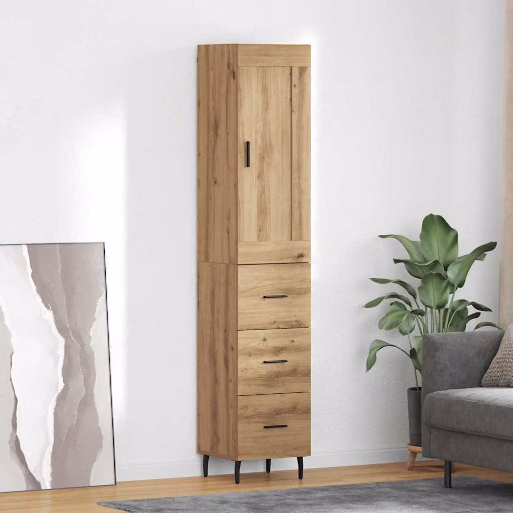 Credenza moderna vidaXL in rovere e metallo, colore marrone, L/P/H: 34,5 x 34 x 180 cm