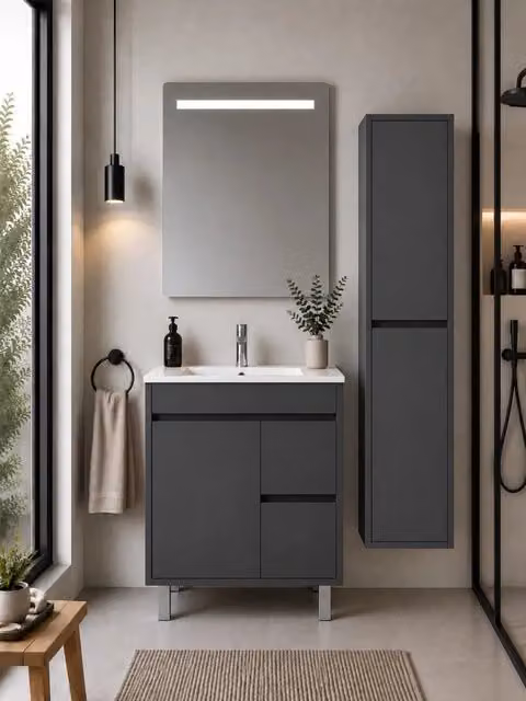 Mobile bagno con lavabo ORIGENBATH ISQUIA senza specchio 60x45 cm grafite con colonna