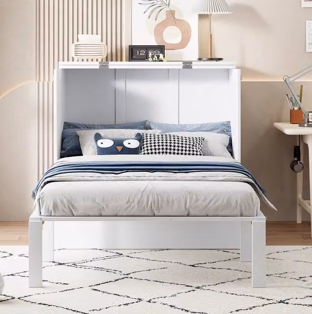 Letto a scomparsa verticale ULEVR 90x200 cm pieghevole con vani sottoletto, bianco