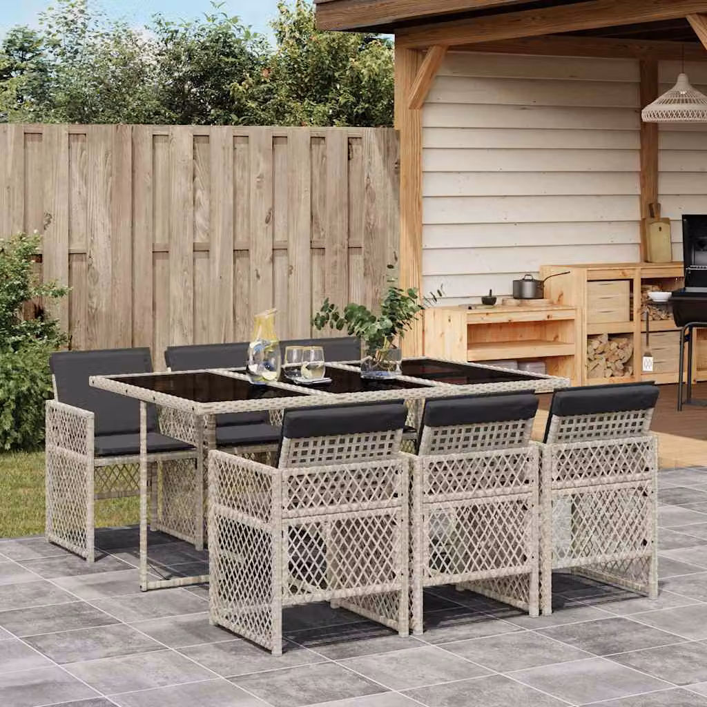 Set da pranzo da giardino vidaXL in polyrattan e vetro con 7 pezzi, colore grigio antracite – 1