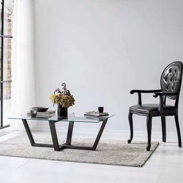 Tavolino da salotto moderno DMORA rettangolare in vetro nero antracite e trasparente L: 105 cm, P: 65 cm, H: 35 cm