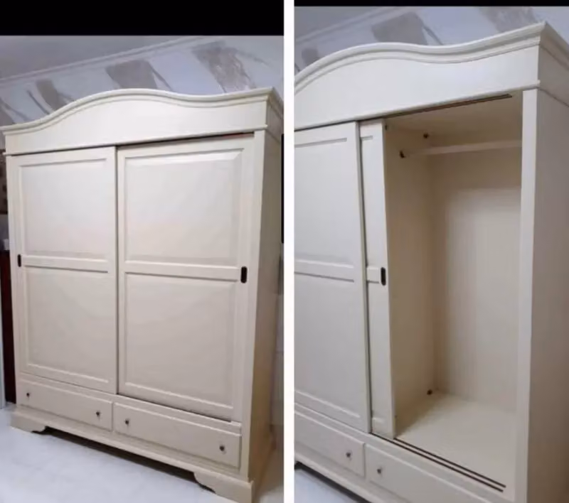 Armadio con 2 ante scorrevoli in stile shabby chic bianco anticato Mobili 2G L/P/H: 180 x 67 x 225 cm – 3