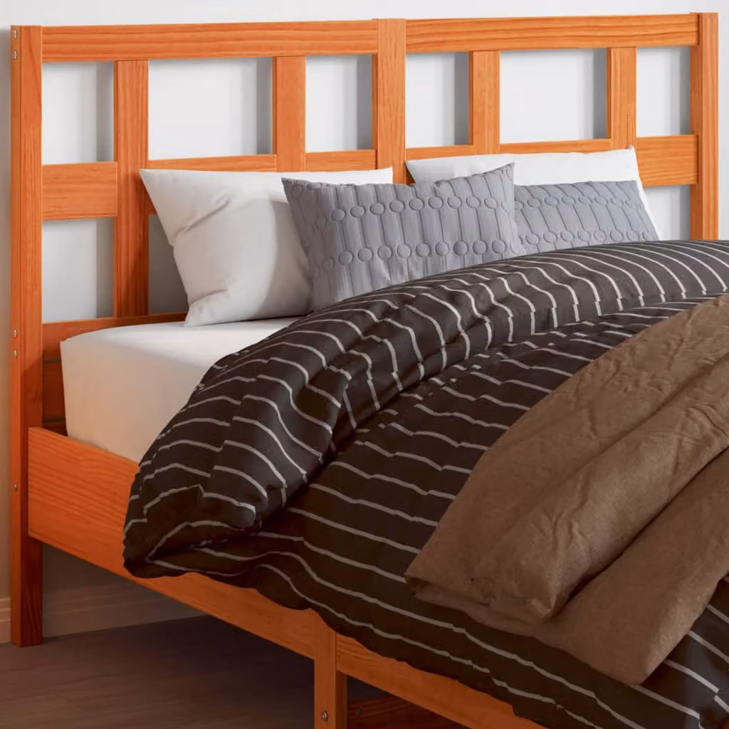 Testiera per letto vidaXL in legno massello di pino color marrone cera stile rustico L: 140,5 cm, H: 100 cm, P: 8,5 cm