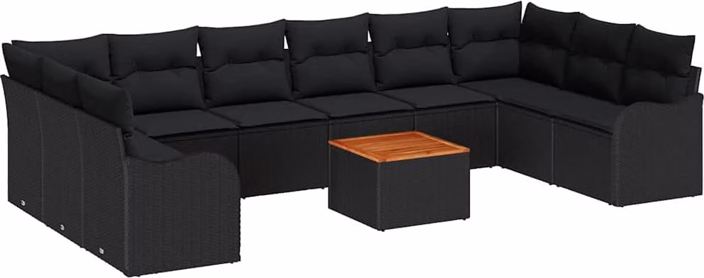 Set Divano da Giardino con archiviazione 10 pcs Nero polyrattan