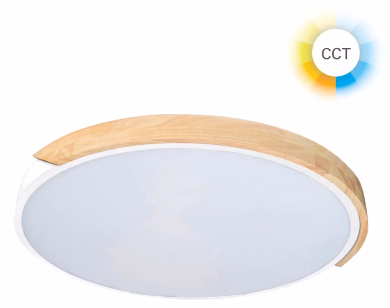 Forlight - Lampada da soffitto a LED da 64 W, dimmerabile, luce regolabile da 3000 K a 6000 K, design moderno in bianco e legno, diametro 61 cm, ideale per interni accoglienti e luminosi