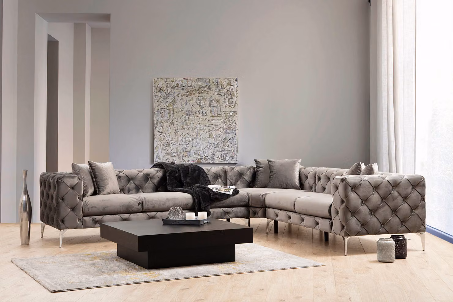 Hanah Home, Como Right - Antracite, Divani angolari, Antracite, Poliestere, 310 x 70 x 270 x cm