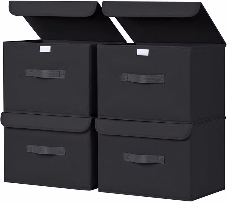 Set di 4 contenitori pieghevoli trasparenti con coperchio