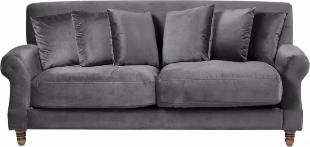 Divano a 2 posti BELIANI in velluto grigio con 6 cuscini e gambe in legno L: 186 cm, P: 82 cm, H: 76 cm – 1