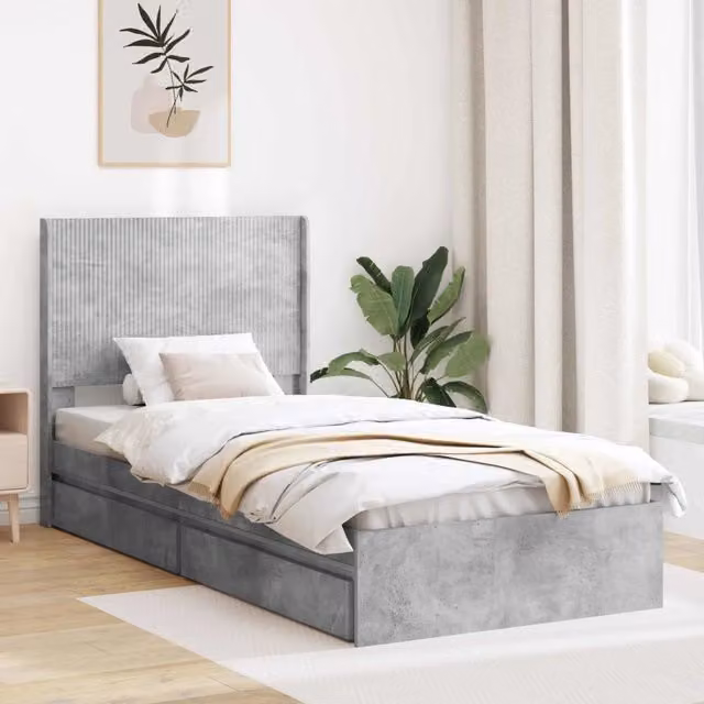 Struttura del letto con stoccaggio e testata-Giroletto con contenitore Grigio Cemento 537074