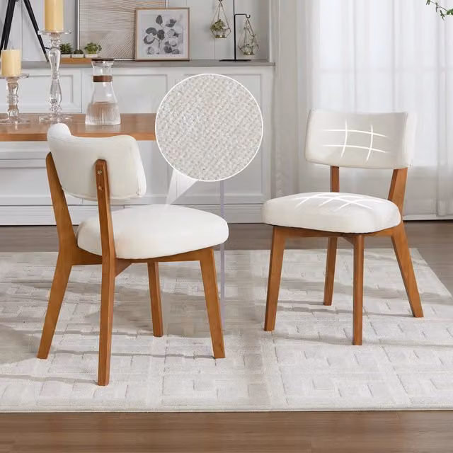 Sedia da pranzo OKWISH in legno e tessuto beige con seduta imbottita e schienale ergonomico per casa e ufficio