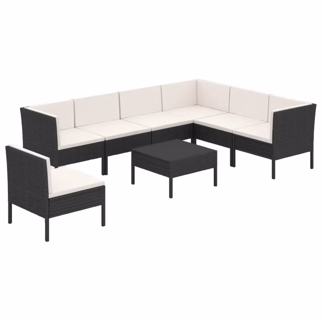 Set di Divani da Giardino a L vidaXL con Cuscini e Ottoman, 8 Pezzi, Nero e Bianco – 2
