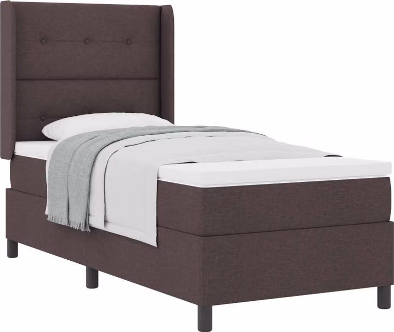 Letto boxspring con cuscini, marrone scuro, 200 x 100 cm, tessuto