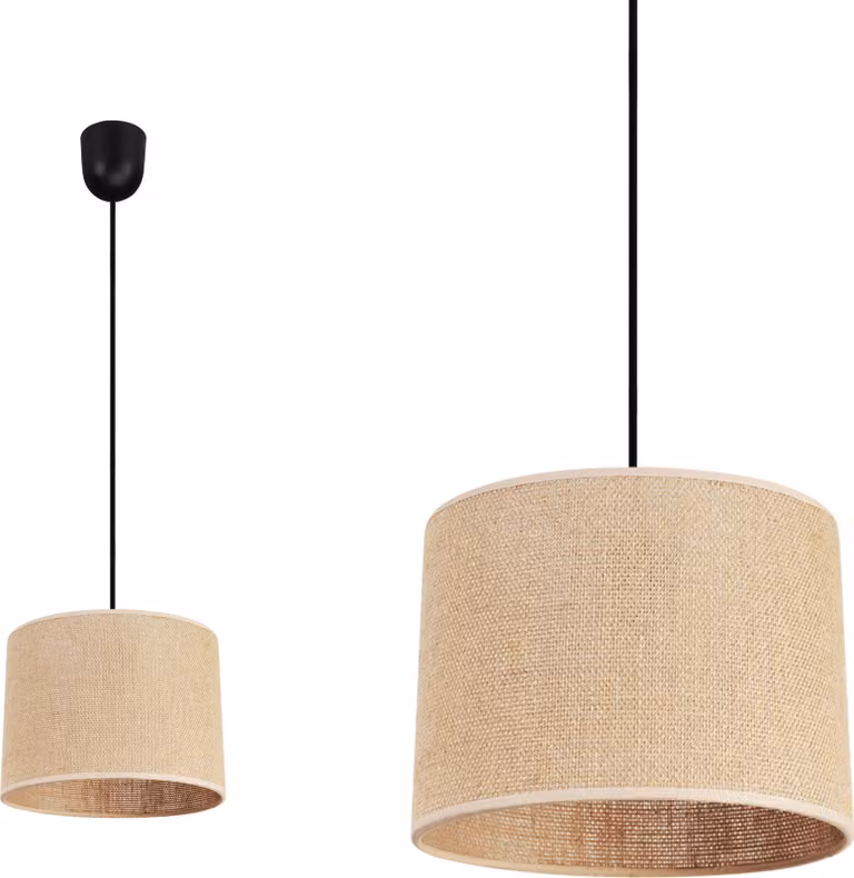 Light-Home Juta - Lampada a sospensione - Metallo con paralume in tessuto - E27 - Classic P 1 lampadina 20 cm - Base e juta nera