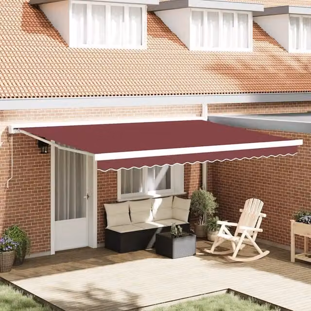 Tenda da Sole Retrattile Automatica vidaxl con Motore in Alluminio e Poliestere, Rosso e Bianco, L: 450 cm, P: 300 cm