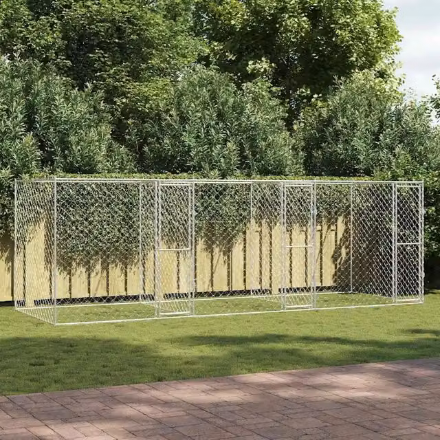 Gabbia per cani vidaXL in metallo argentato resistente alle intemperie L: 600 cm, P: 200 cm, H: 200 cm