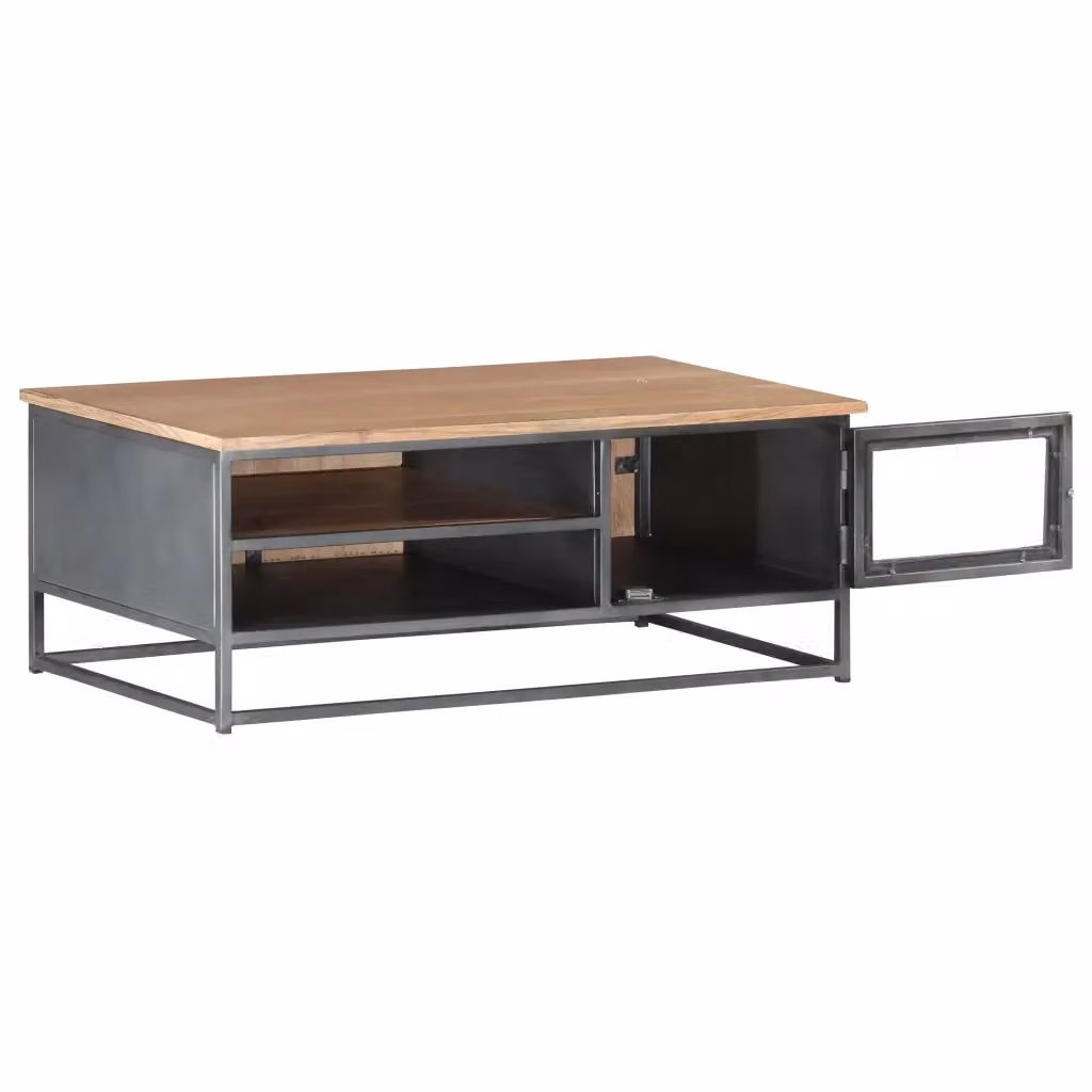 Tavolino da salotto rettangolare vidaXL in legno di acacia marrone e grigio L: 90 cm, P: 50 cm, H: 35 cm – 2