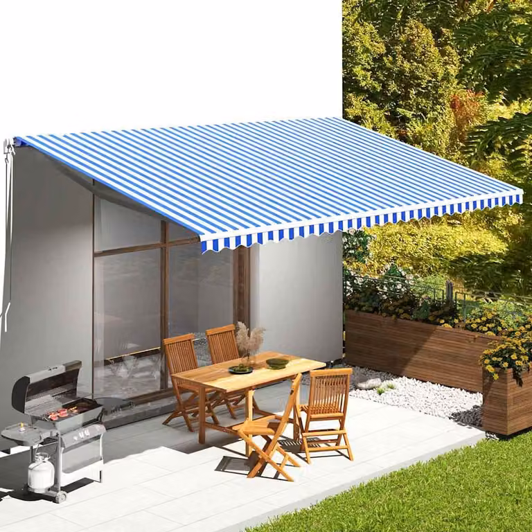Tessuto di ricambio per tenda da sole vidaXL in poliestere, blu e bianco, L: 600 cm, H: 345 cm