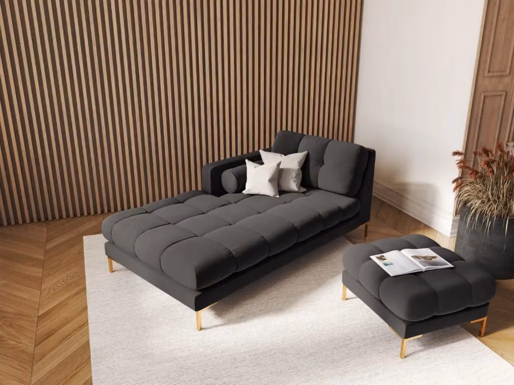 Chaise longue sinistra Bali di Cosmopolitan Design in velluto grigio scuro L/P/H: 164 x 102 x 75 cm – 2
