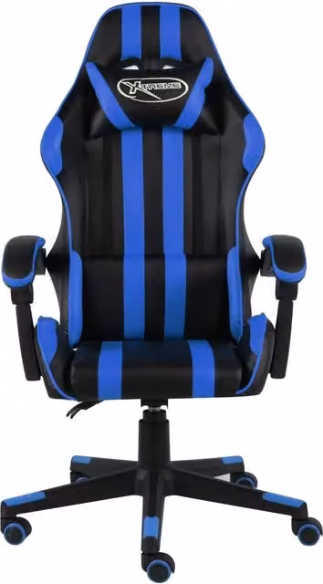 Sedia da Gaming vidaXL in Similpelle Nero e Blu con Poggiatesta e Ruote – 1