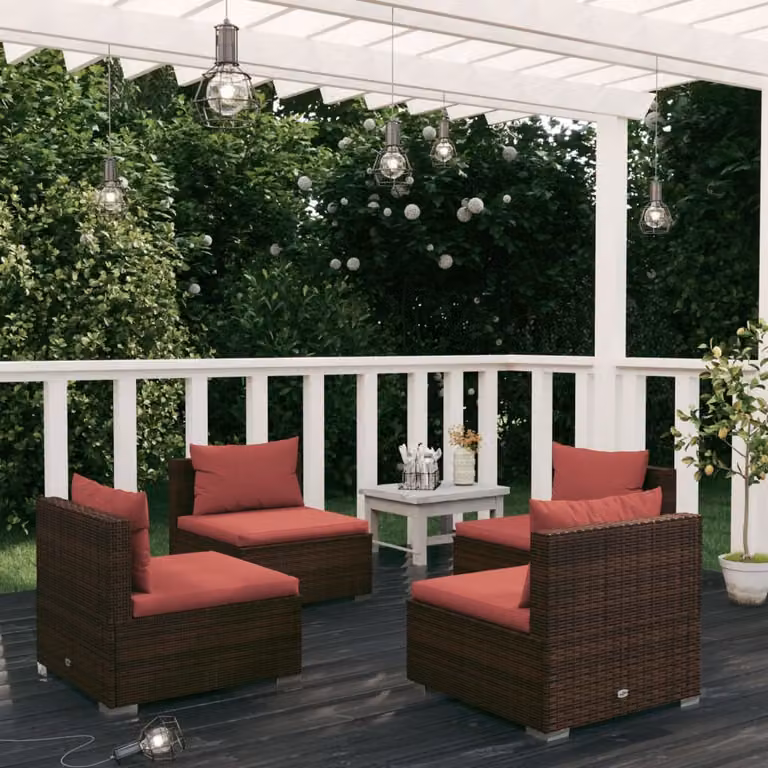 Maison Exclusive - Set da giardino 4 pezzi con cuscini in polyrattan marrone