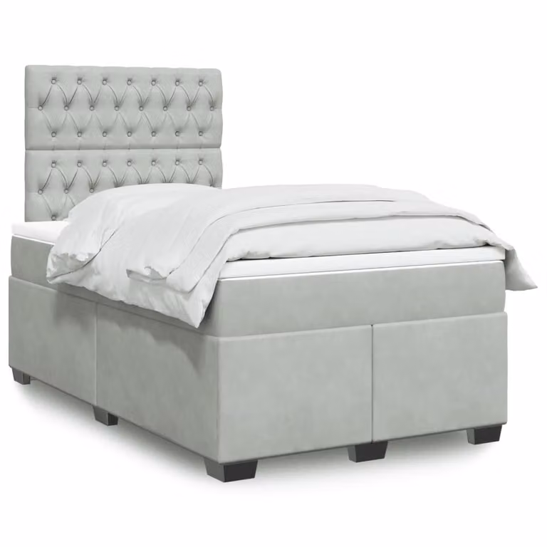 vidaXL Giroletto a Molle con Materasso in Velluto Grigio e Bianco L/P/H: 120 x 200 x 190 cm