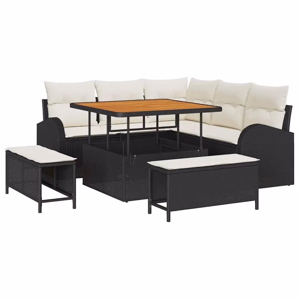 Set Divano da Giardino vidaXL 8 Pezzi in Polyrattan Nero con Cuscini e Tavolino per Esterno – 2