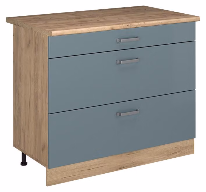 Mobiletto base per cucina Vicco R-Line Grigio-blu/Rovere dorato 100 cm piano di lavoro Rovere dorato, Model 71641